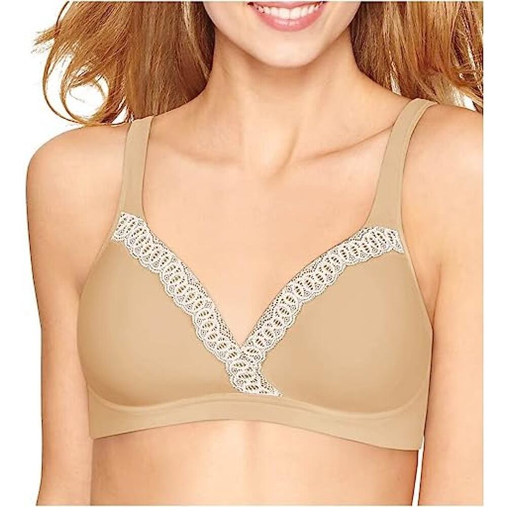 Hanes Women's Comfort Flex Fit Wire-Free Bra Medium Nude/Ivory NEW Lace Trim